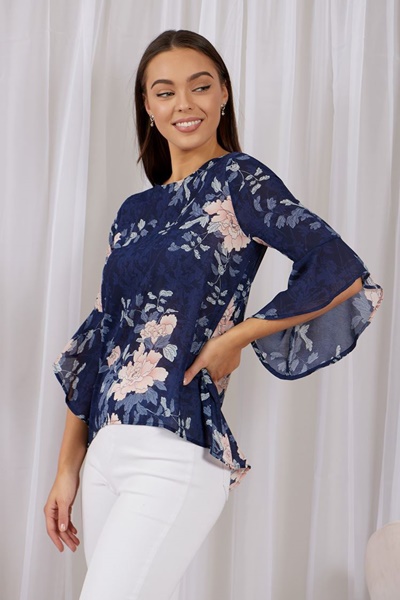 Floral Flute Sleeve Blouse