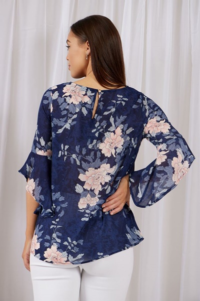 Floral Flute Sleeve Blouse