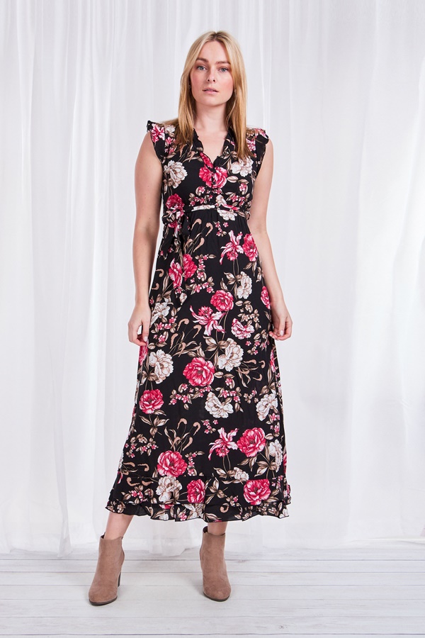 FLORAL FRILL MAXI DRESS
