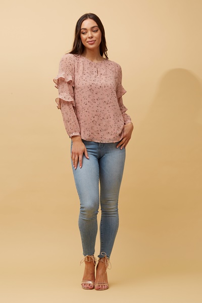 FLORAL FRILL SLEEVE BLOUSE