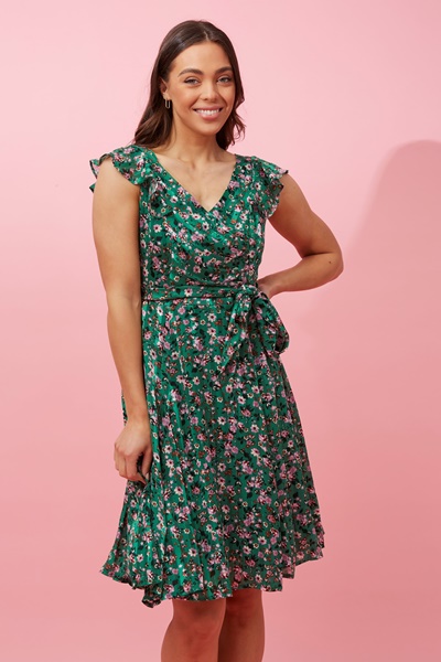 FLORAL FRILL SLEEVE SHORT DRESS | FEMME 