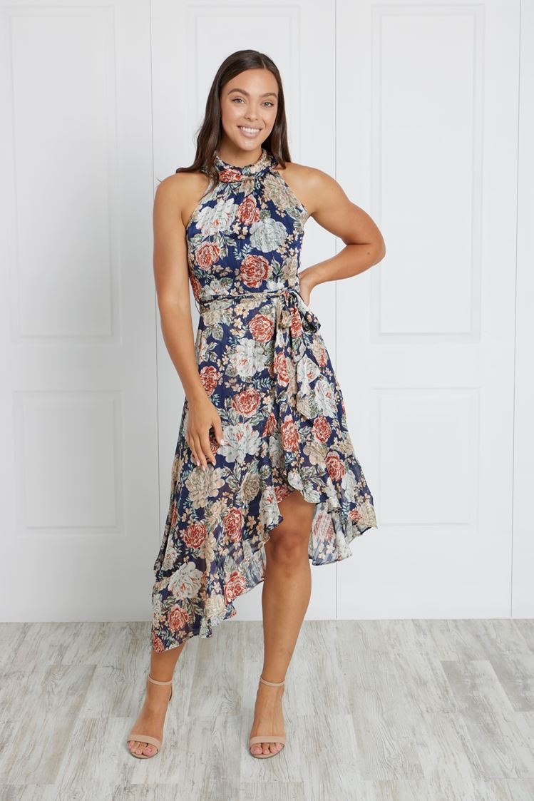 FLORAL HALTER NECK DRESS | FEMME Connection