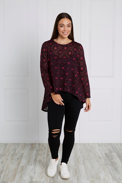 FLORAL HI LOW HEM TOP