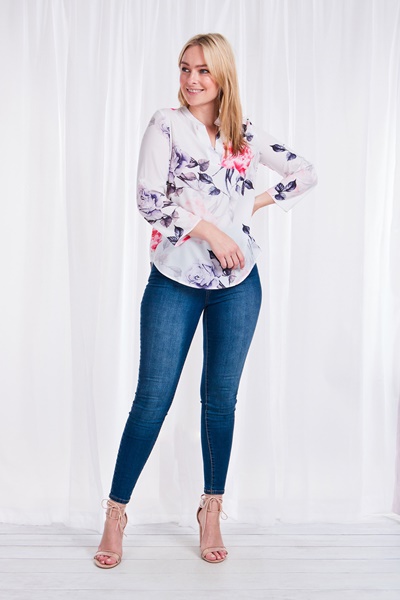 FLORAL MANDARIN COLLAR BLOUSE