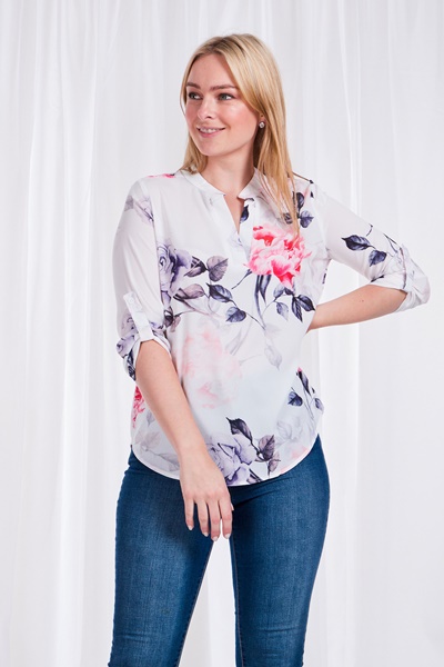 FLORAL MANDARIN COLLAR BLOUSE