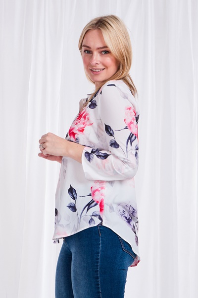 FLORAL MANDARIN COLLAR BLOUSE