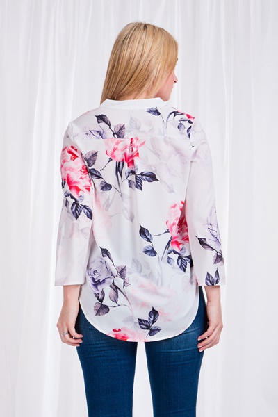 FLORAL MANDARIN COLLAR BLOUSE