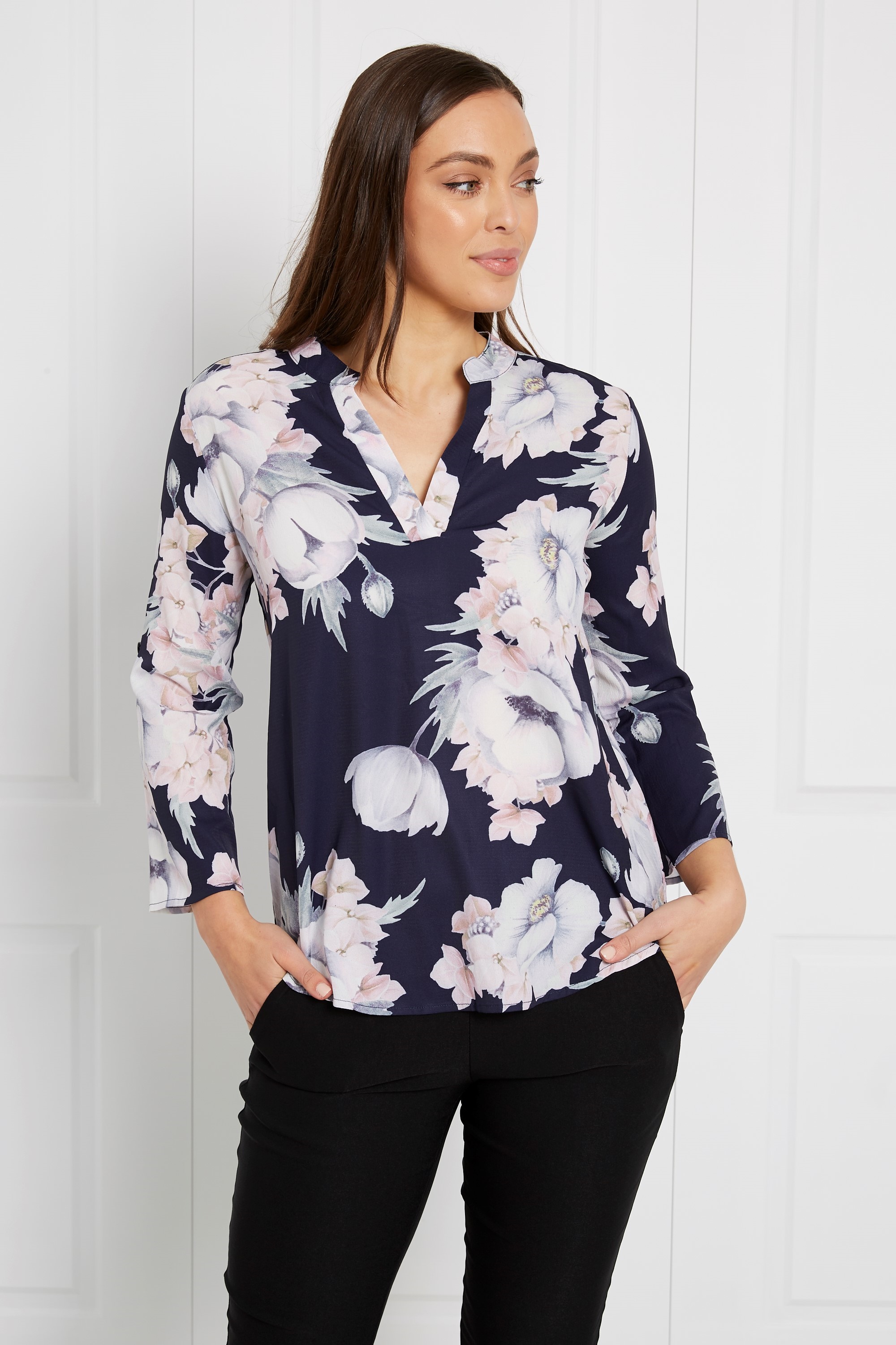 FLORAL MANDARIN COLLAR BLOUSE | FEMME 