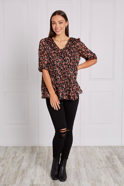 FLORAL PLEATED TOP