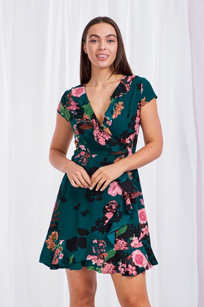 FLORAL PRINT WRAP DRESS