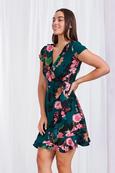 FLORAL PRINT WRAP DRESS