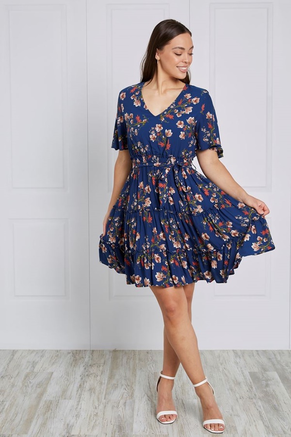FLORAL SHORT TIERED DRESS