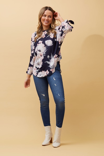 FLORAL TIE SLEEVE BLOUSE