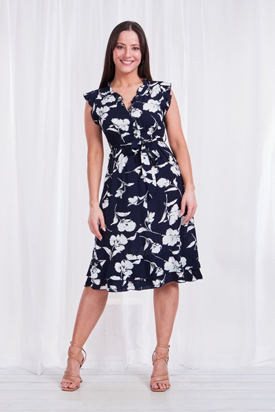 FLORAL TIE WAIST TEA DRESS