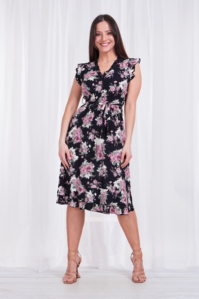 FLORAL TIE WAIST TEA DRESS
