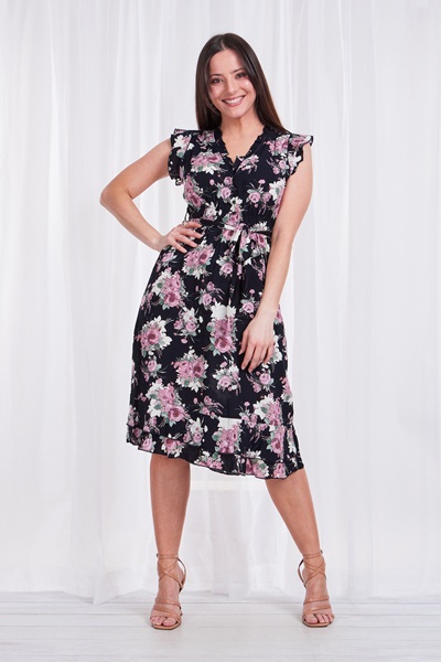 FLORAL TIE WAIST TEA DRESS