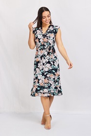 FLORAL TIE WAIST TEA DRESS