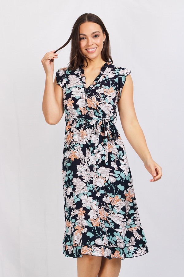 FLORAL TIE WAIST TEA DRESS FLORAL TIE WAIST TEA DRESS