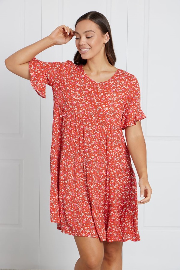 FLORAL TIERED SHORT DRESS FLORAL TIERED SHORT DRESS