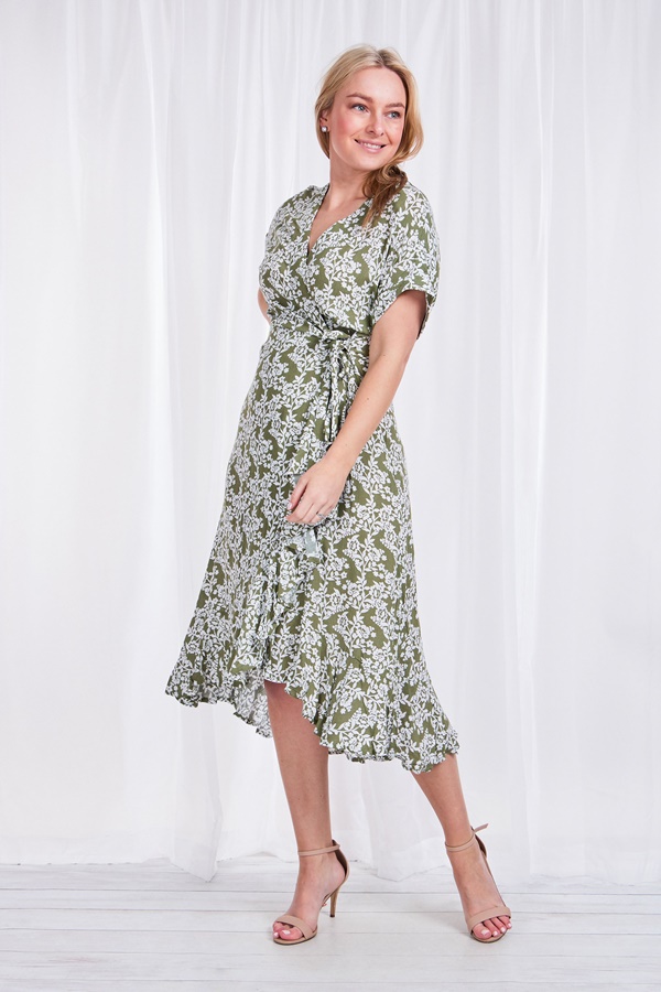 FLORAL WRAP MIDI DRESS