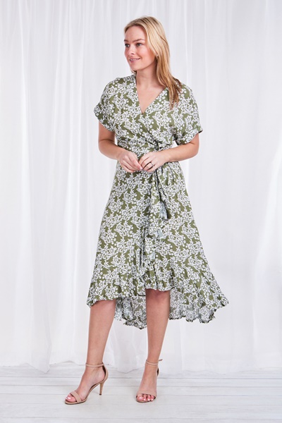 FLORAL WRAP MIDI DRESS