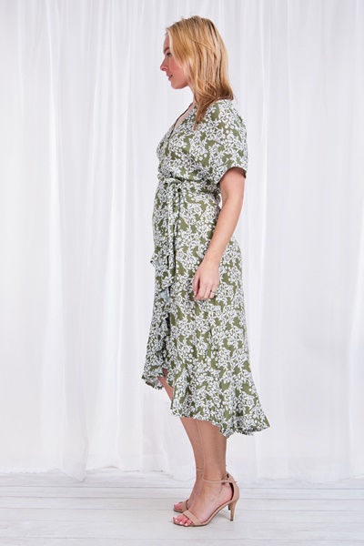 FLORAL WRAP MIDI DRESS