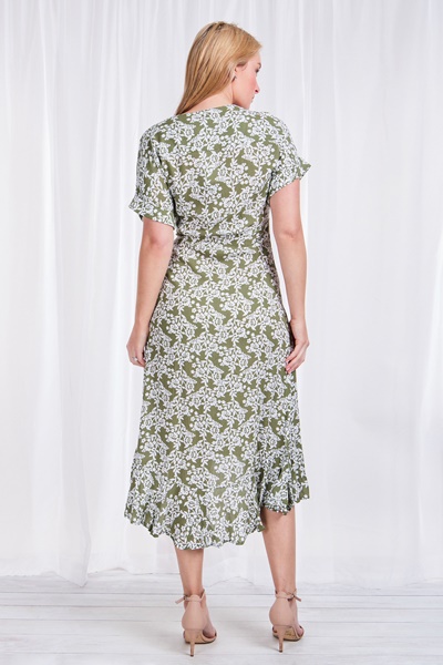 FLORAL WRAP MIDI DRESS