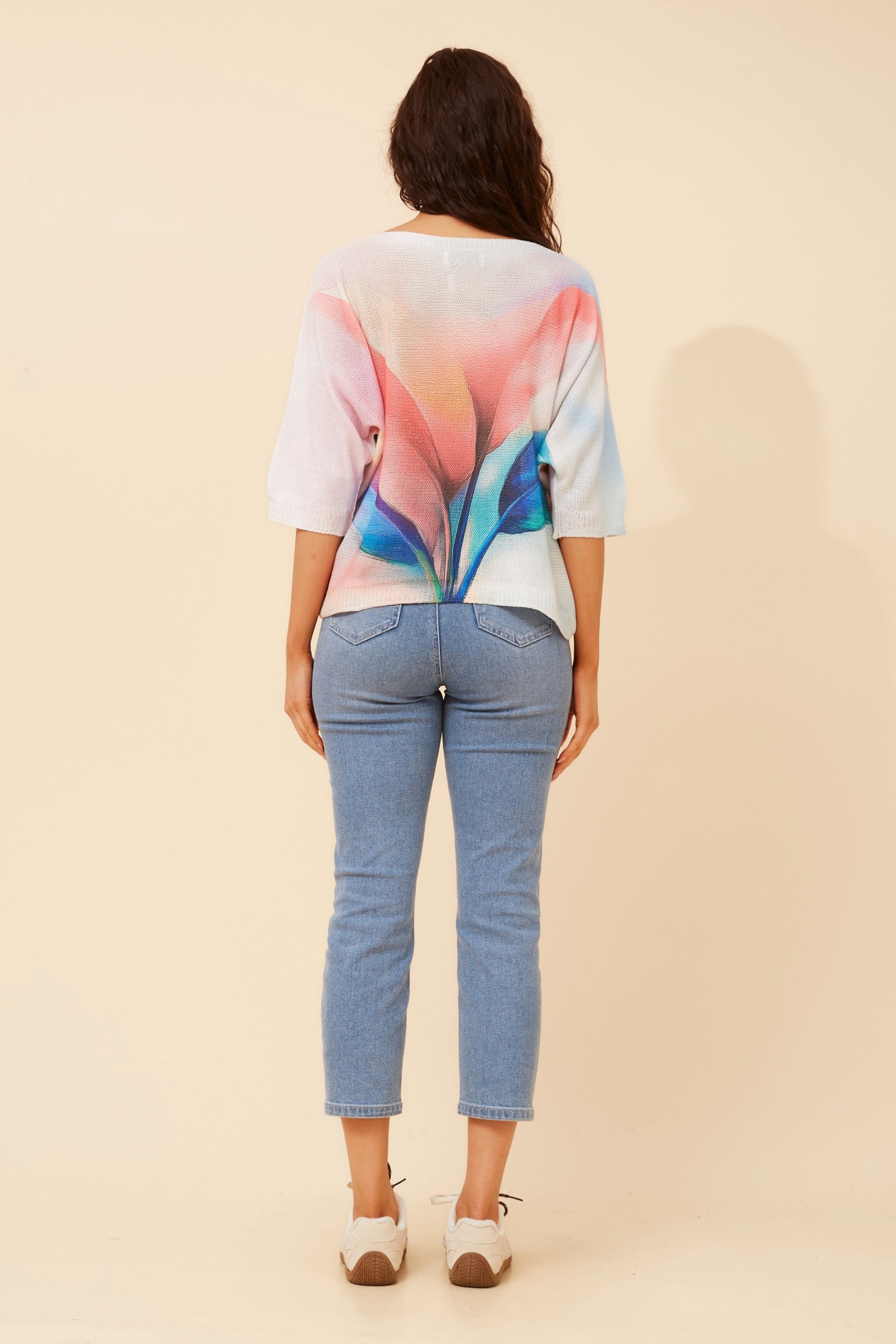 FLORELLA LEAF PRINT KNIT PULLOVER