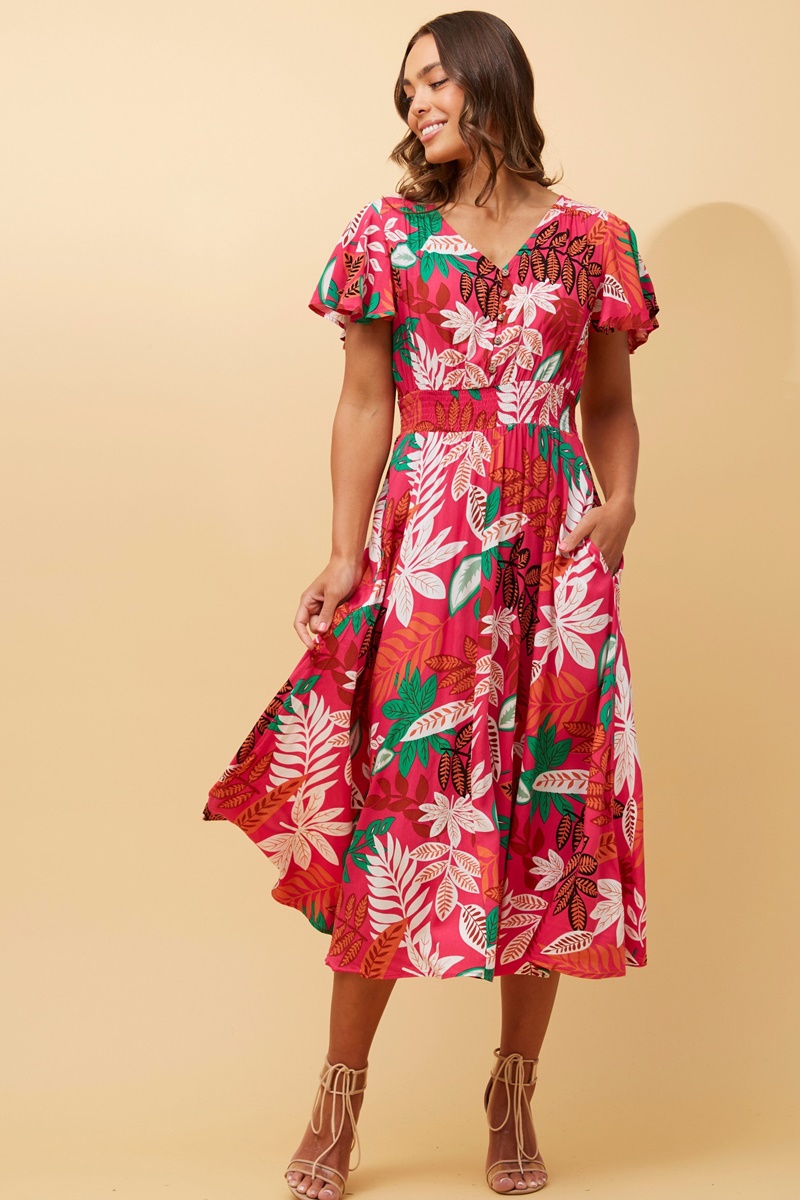 FLORIDA LEAF PRINT MIDI DRESS FLORIDA LEAF PRINT MIDI DRESS