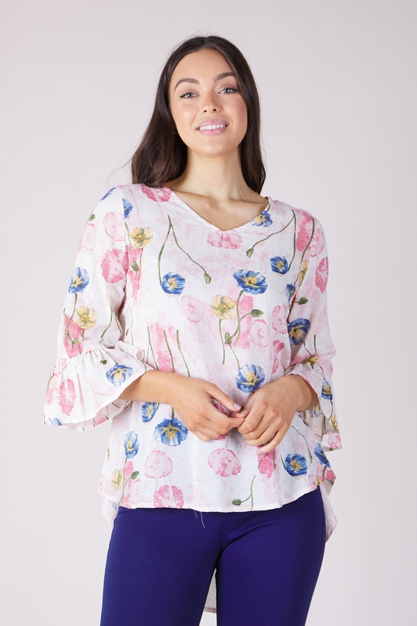 FLUTE SLEEVE FLORAL BLOUSE FLUTE SLEEVE FLORAL BLOUSE