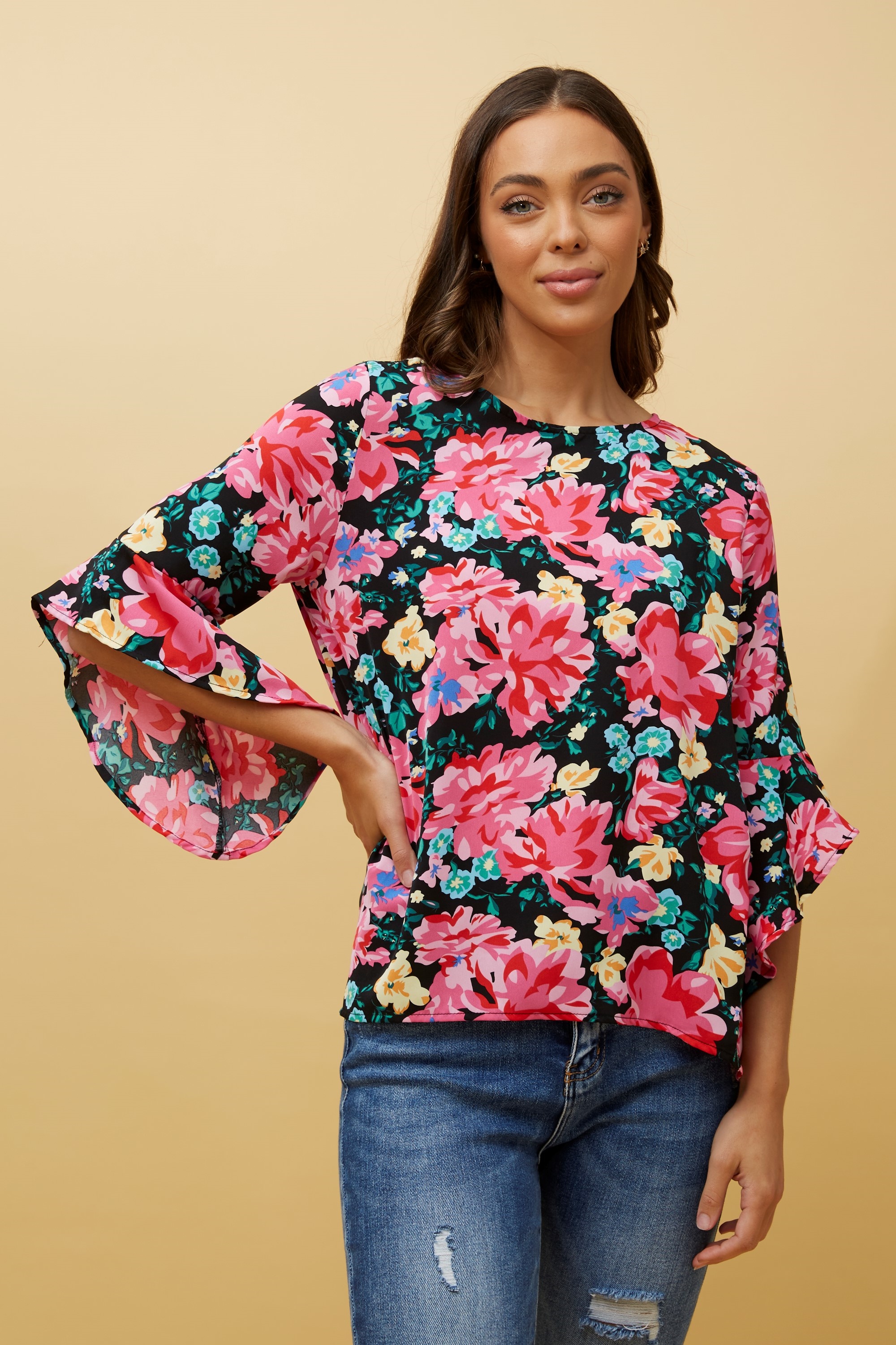 Forever new floral flute sleeve blouse | Buy Online | Femme Connection