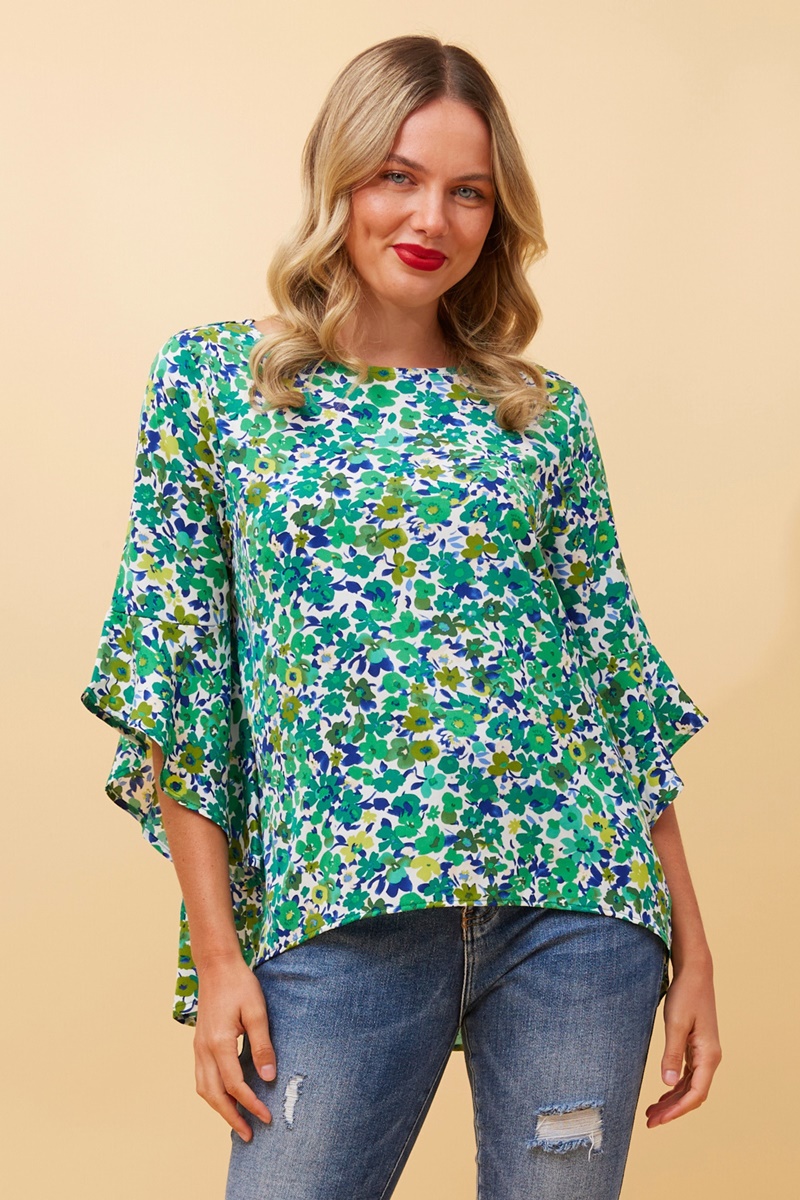FOREVER NEW FLORAL FLUTE SLEEVE BLOUSE
