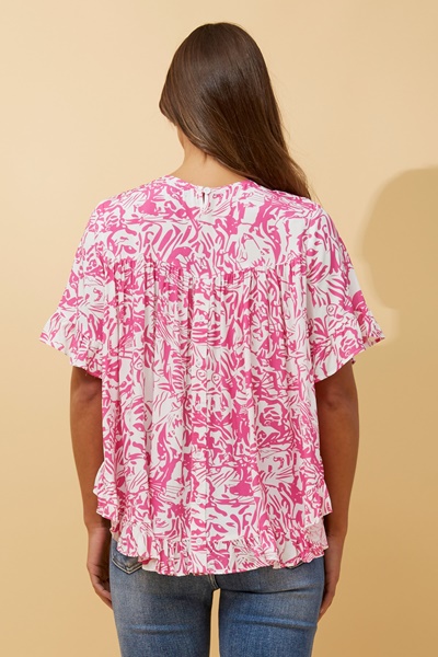 FRILA ABSTRACT PRINT FRILL DETAIL TOP