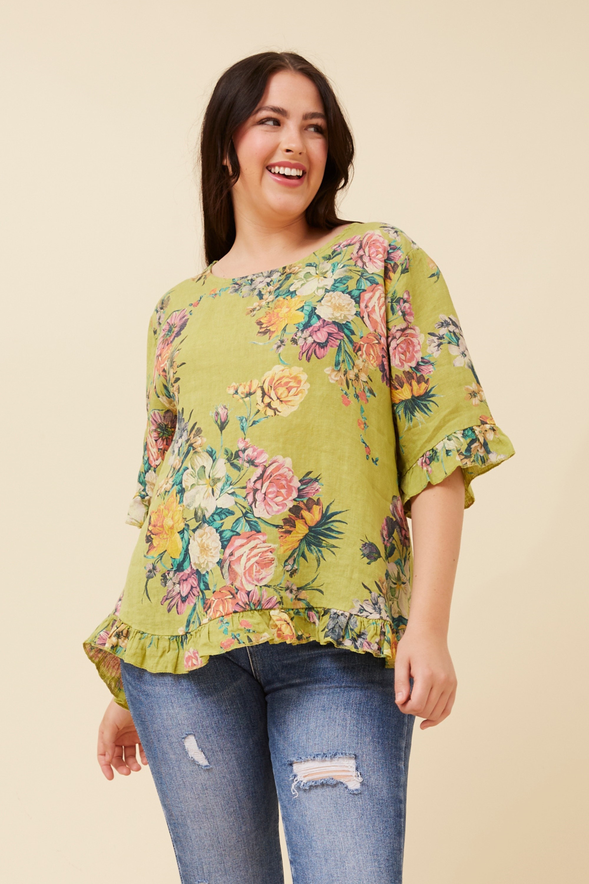 FRILA FLORAL LINEN TOP