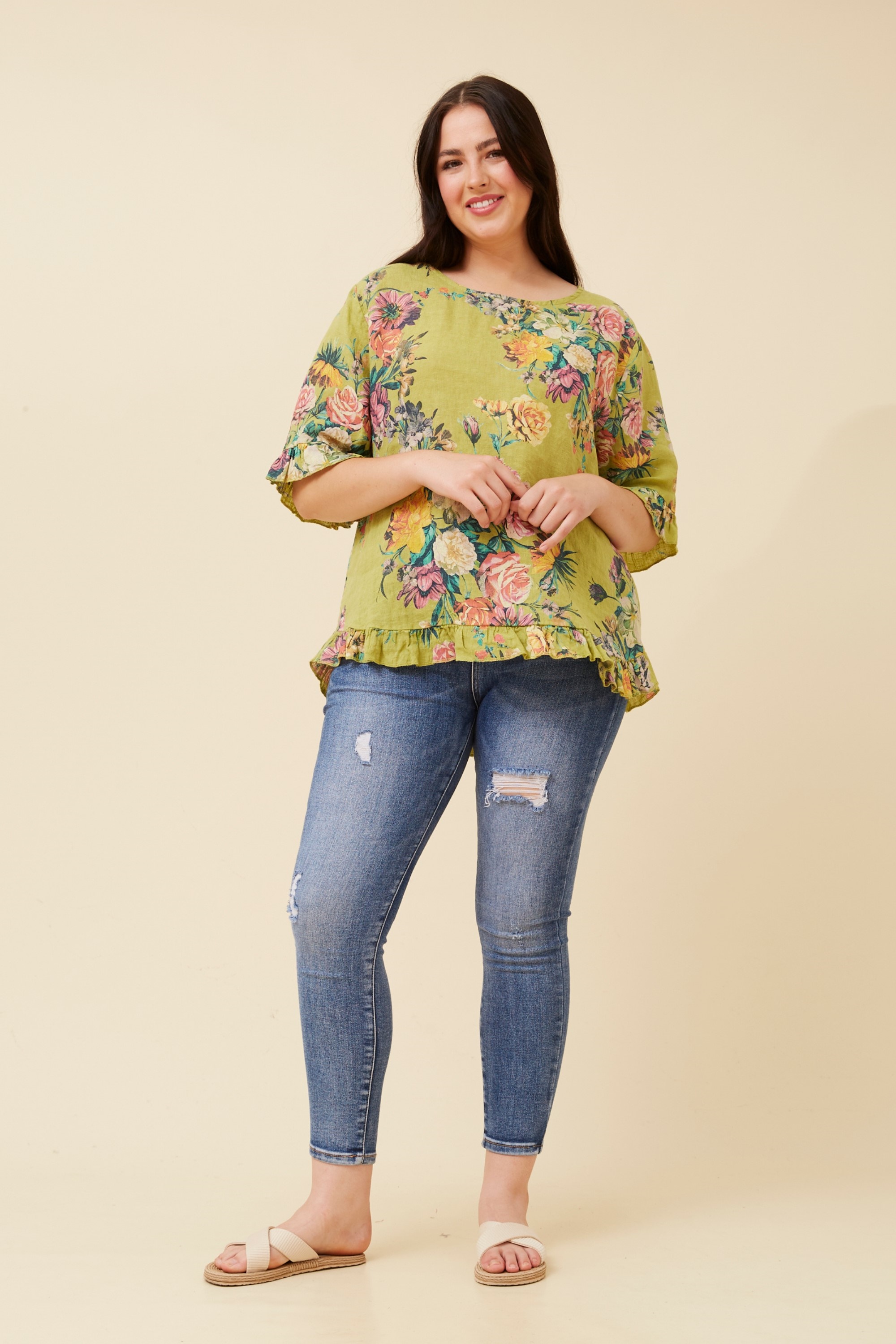 FRILA FLORAL LINEN TOP