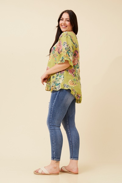 FRILA FLORAL LINEN TOP