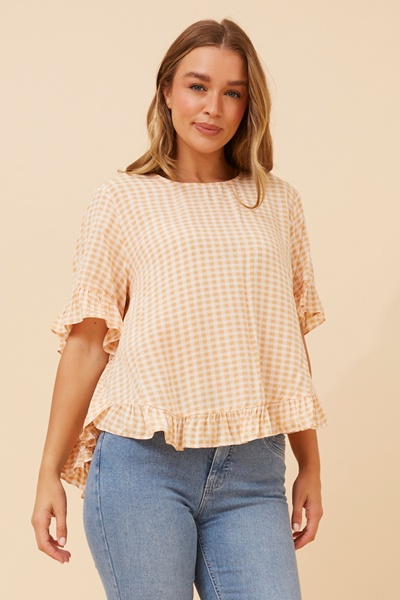 FRILA GINGHAM PRINT FRILL TOP