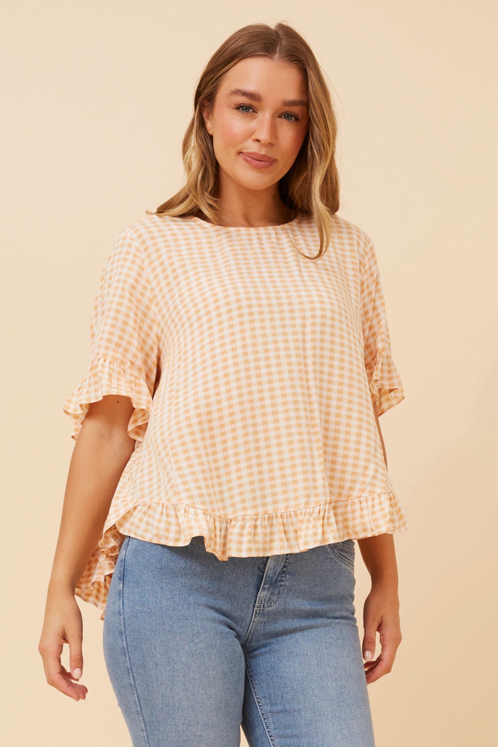 FRILA GINGHAM PRINT FRILL TOP