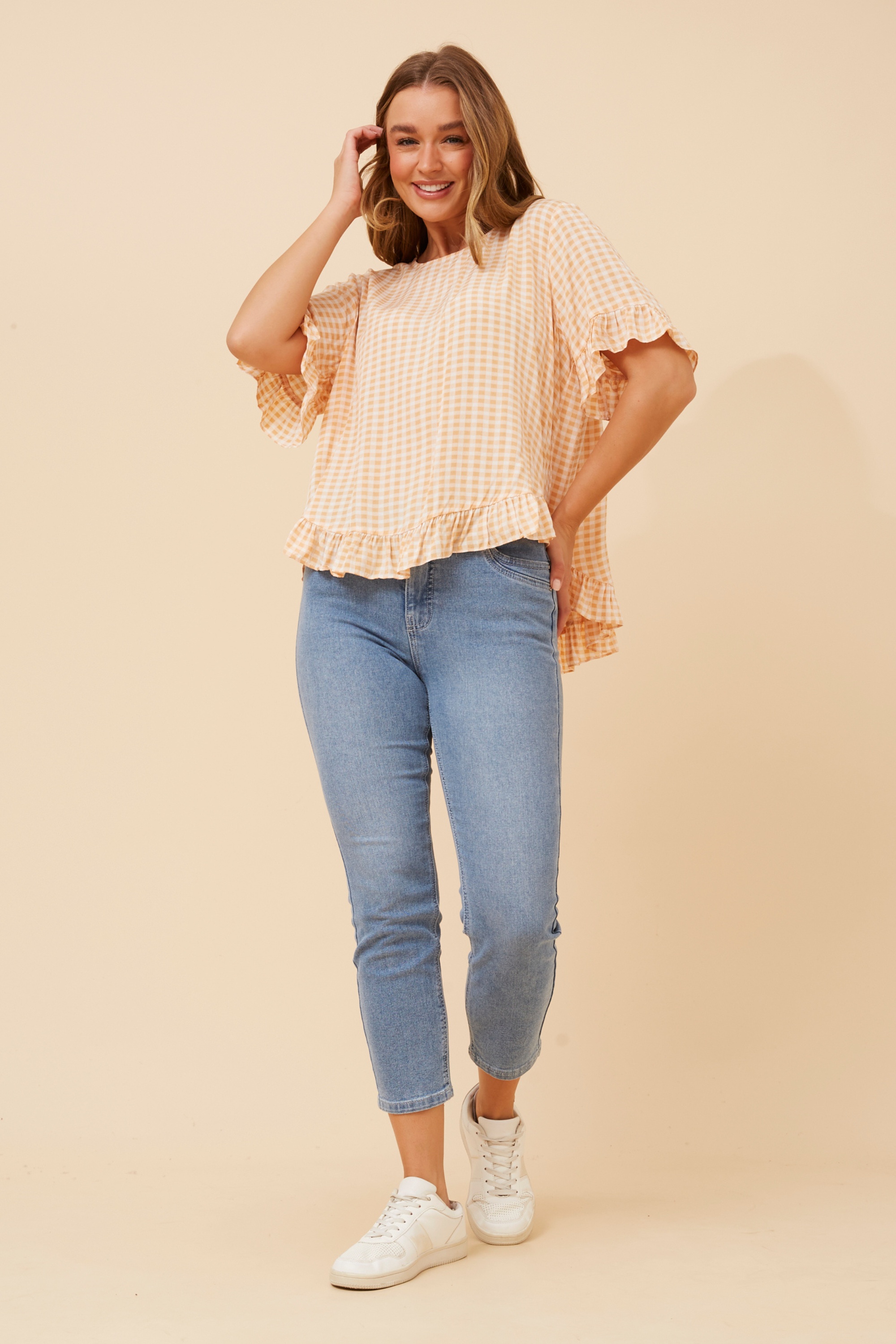 FRILA GINGHAM PRINT FRILL TOP
