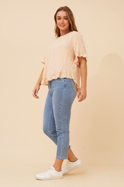 FRILA GINGHAM PRINT FRILL TOP
