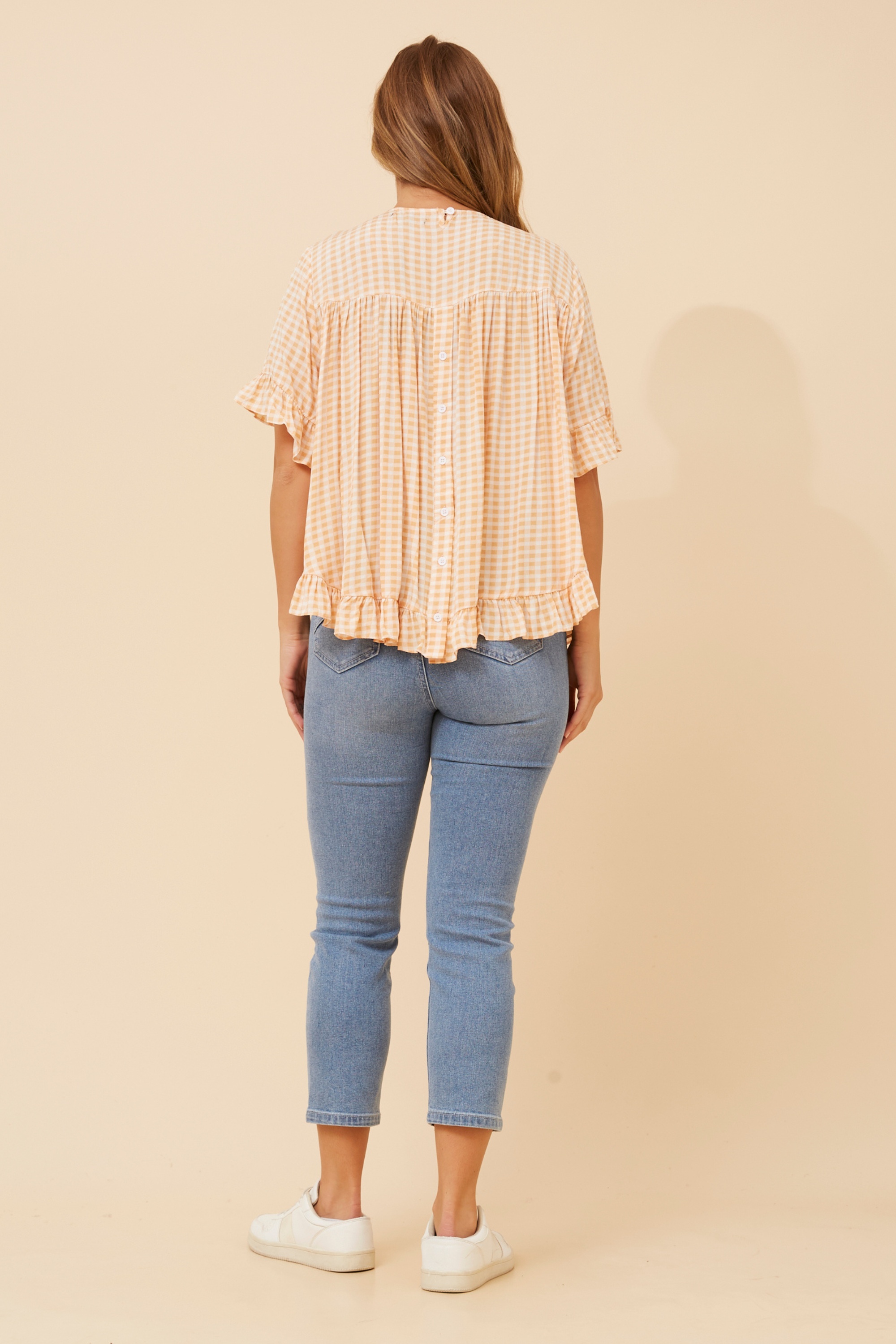 FRILA GINGHAM PRINT FRILL TOP
