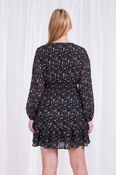 Frill hem pleated dress