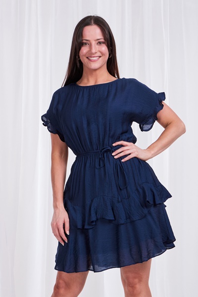 FRILL SLEEVE TIE WAIST DRESS