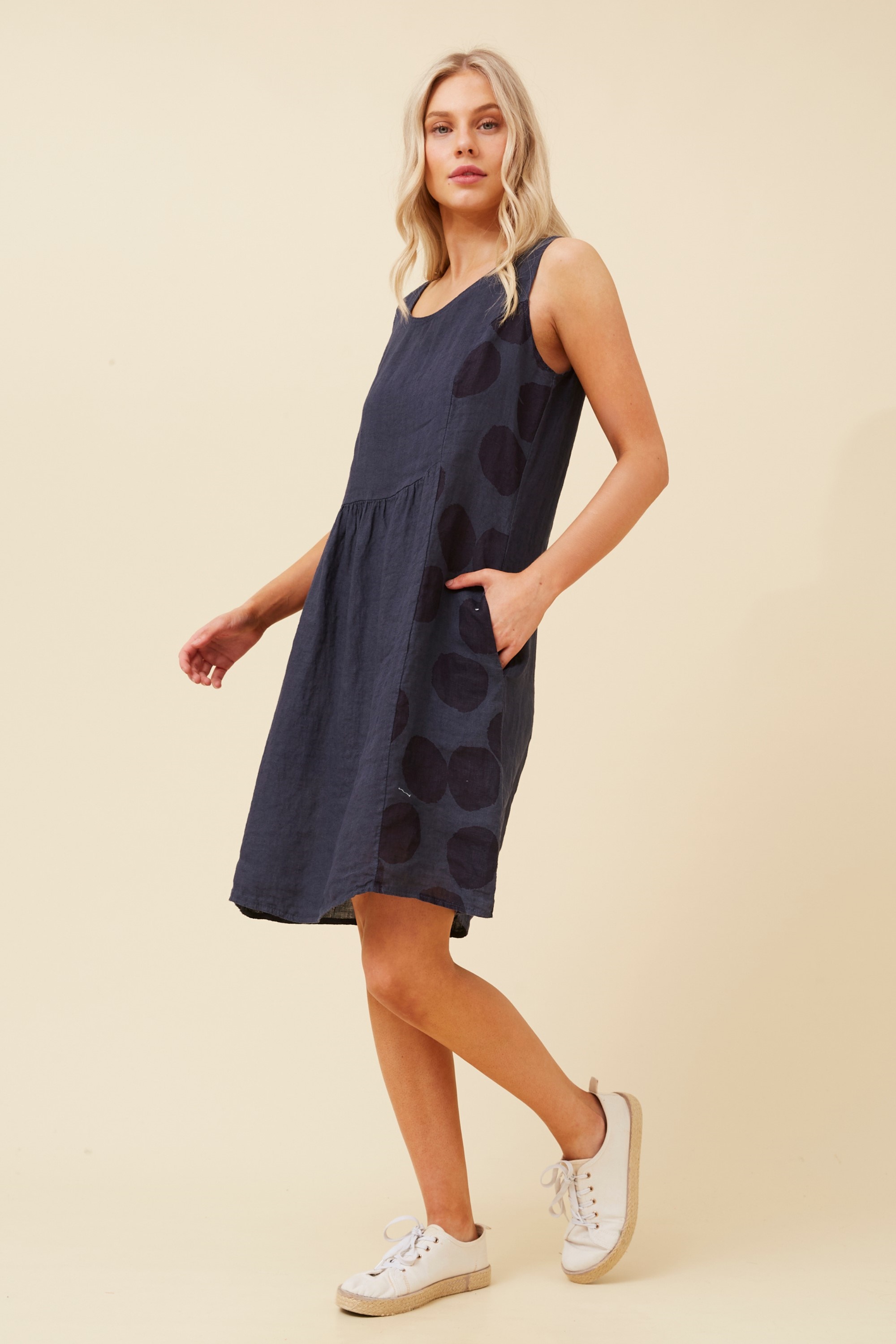 GABRIELLA POLKA DOT LINEN DRESS