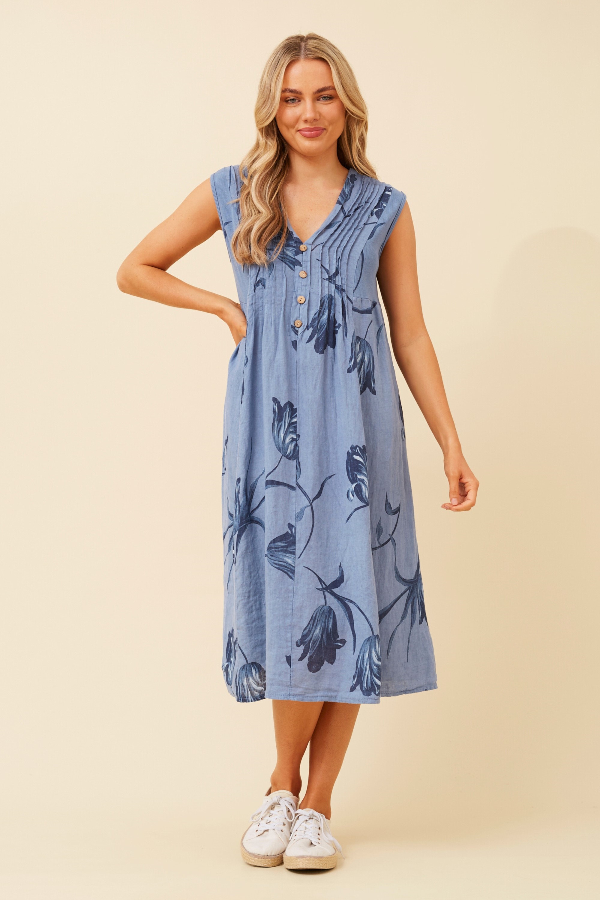 GALILEA LINEN MIDI DRESS