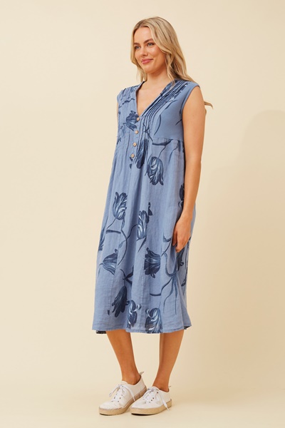 GALILEA LINEN MIDI DRESS