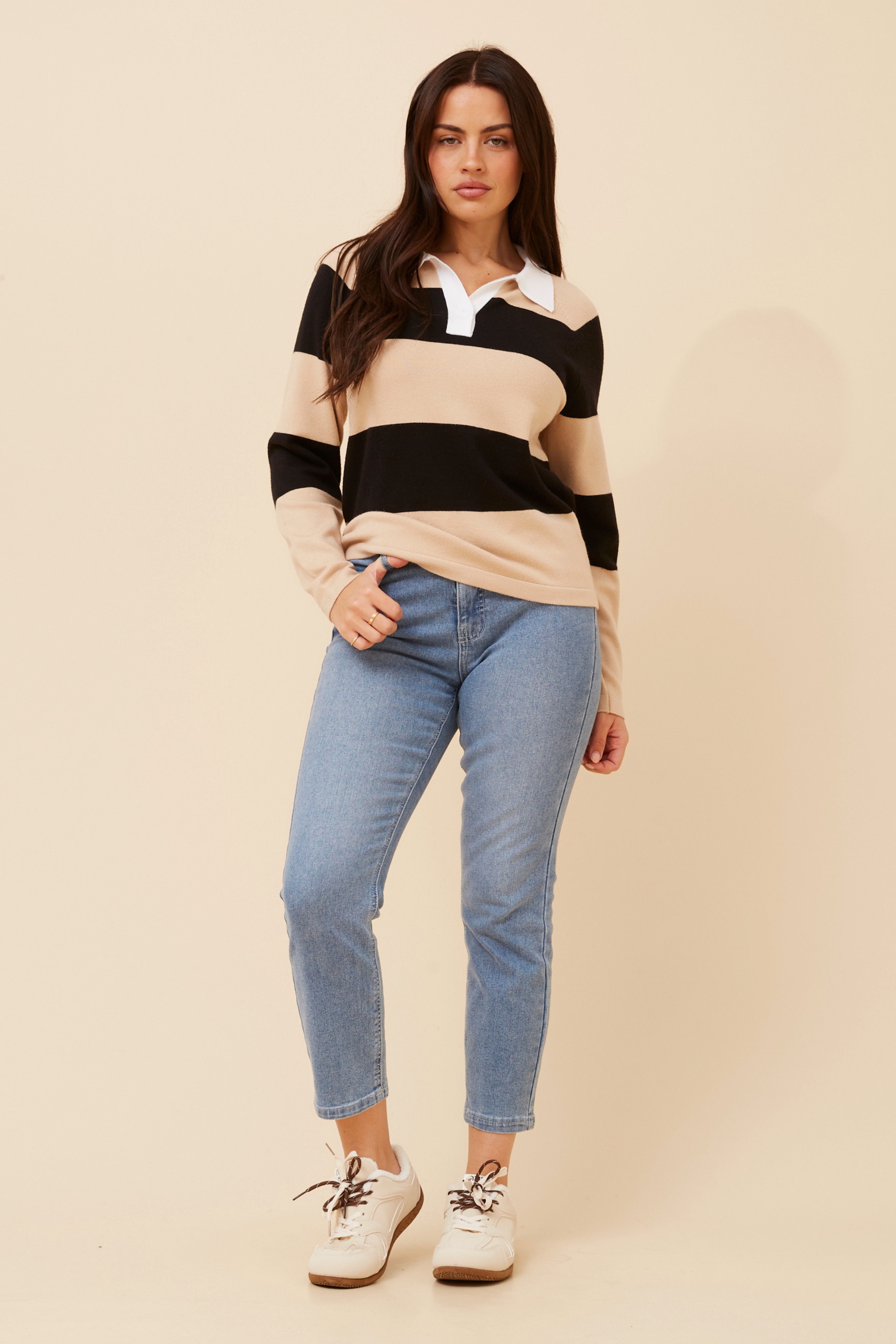 GARLON STRIPE PRINT KNIT PULLOVER