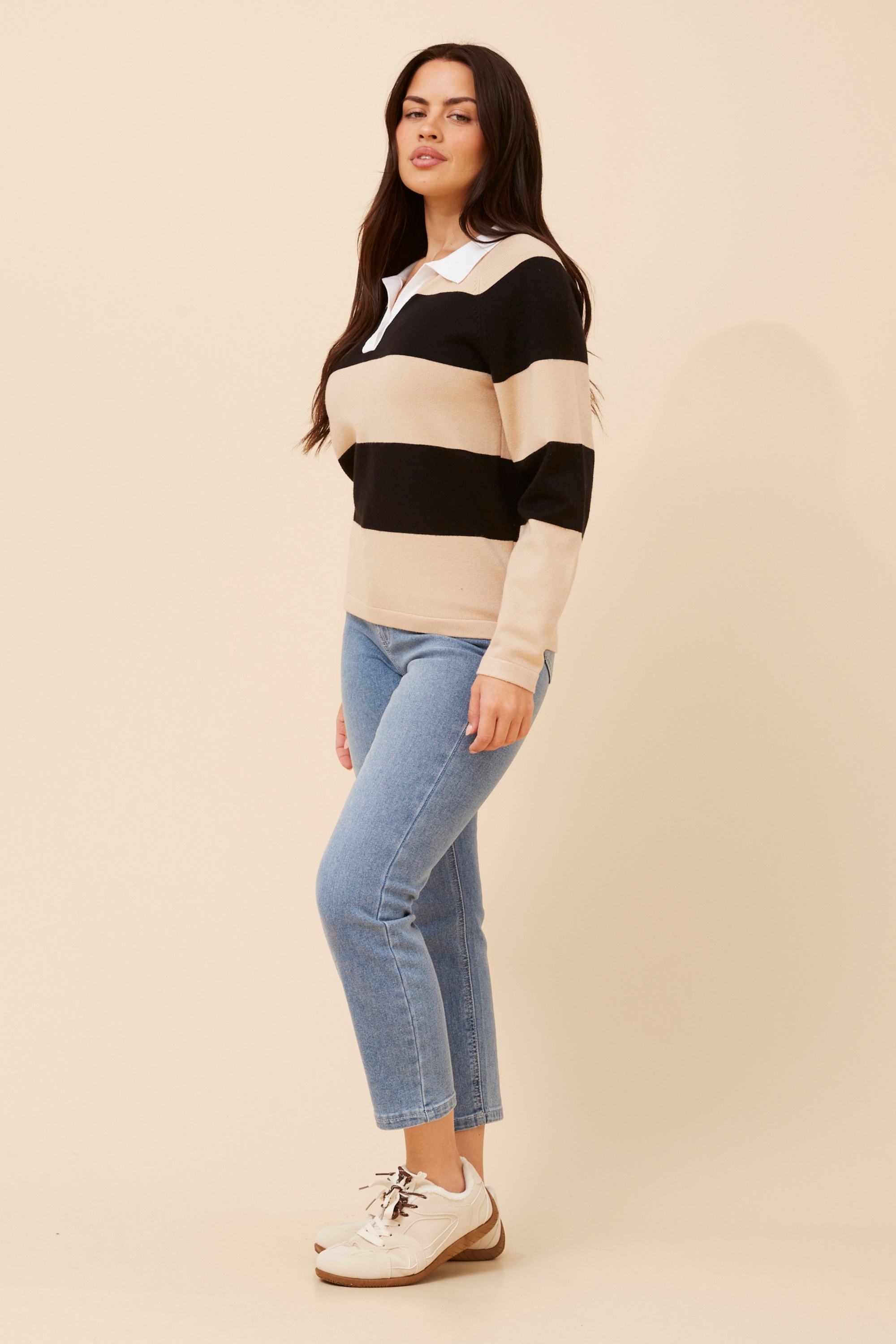 GARLON STRIPE PRINT KNIT PULLOVER