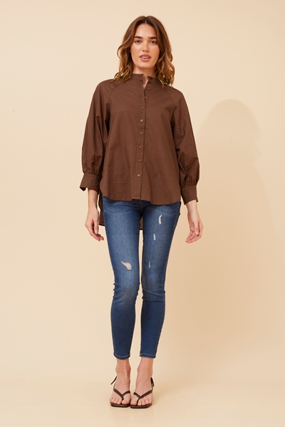 GAYEL SOLID LINEN BLEND BLOUSE