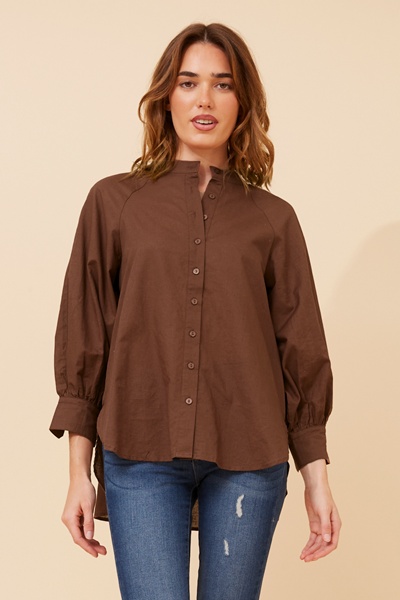 GAYEL SOLID LINEN BLEND BLOUSE